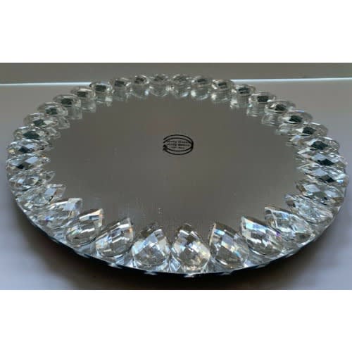 13" - Lazy Suzan - Round Mirrored Decorative Serving Tray With Crystal Bead Platter Home Office Garden | HOG-HomeOfficeGarden | HOG-Home.Office.Garden