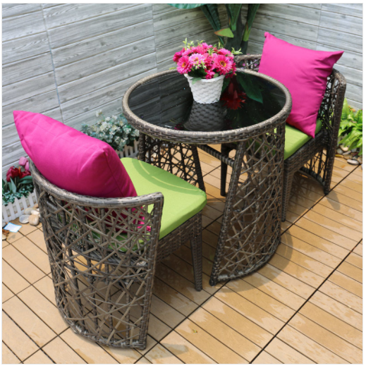2 Seater Shaggy Round Compact Rattan Bistro Furniture Set Home Office Garden | HOG-HomeOfficeGarden | HOG-Home.Office.Garden