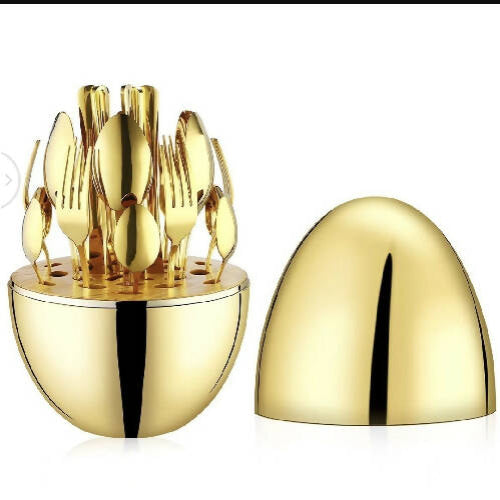 24pscn Luxury Stainless Steel Cutlery with Golden Egg Shape container. @HOG - Home Office Garden Online Marketplace