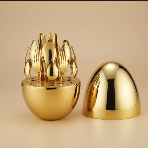 24pscn Luxury Stainless Steel Cutlery with Golden Egg Shape container. @HOG - Home Office Garden Online Marketplace