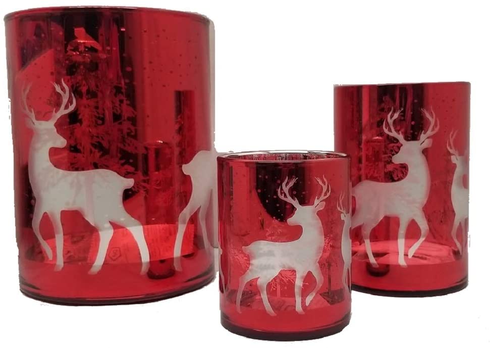 3 Glass Candle Holders With Reindeer Image Home Office Garden | HOG-HomeOfficeGarden | HOG-Home.Office.Garden