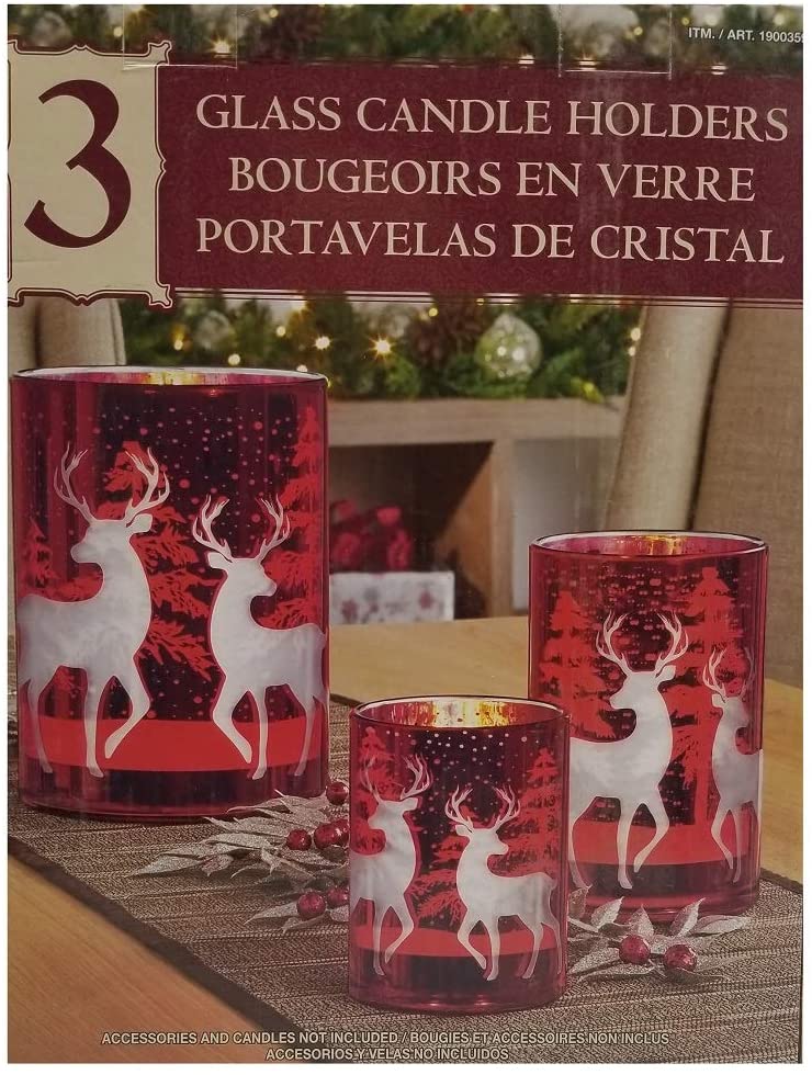 3 Glass Candle Holders With Reindeer Image Home Office Garden | HOG-HomeOfficeGarden | HOG-Home.Office.Garden