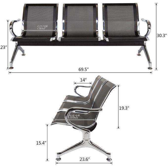 3 Seater Reception Metal Bench - Black Home Office Garden | HOG-HomeOfficeGarden | HOG-Home.Office.Garden