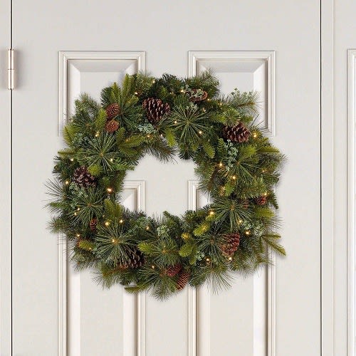 Costco Artificial Mixed Greenery Wreath Pẹlu Awọn Imọlẹ LED 50, 32" - 81cm