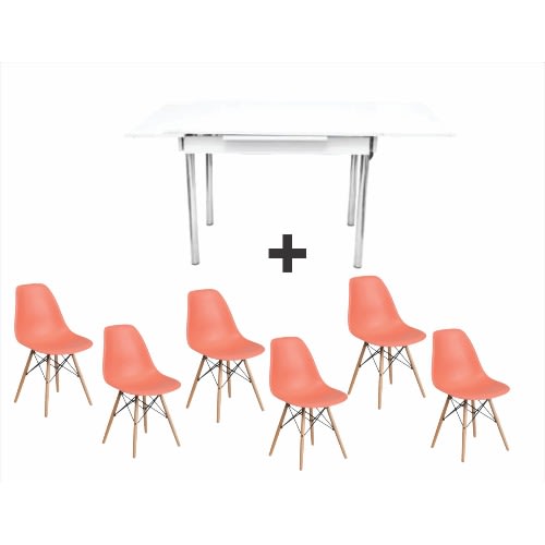 Linsan Esrum Extendable Dining Table With 6 Armless Eames Chair Home Office Garden | HOG-HomeOfficeGarden | online marketplace