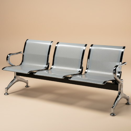 3 Seater Reception Metal Bench-Grey. @HOG - Home Office Garden Online Marketplace