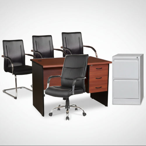 4 Feet Office Desk + 107 Swivel Chair + 601 Visitors Chair + Cabinet @HOG - Home Office Garden Online Marketplace