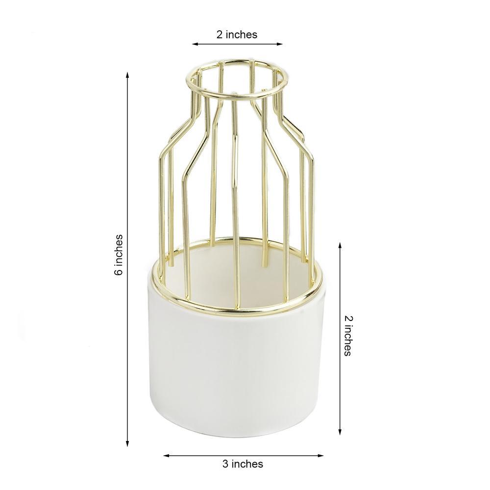 6" Gold Wrought Iron White Ceramic Vase Home Office Garden | HOG-HomeOfficeGarden | online marketplace