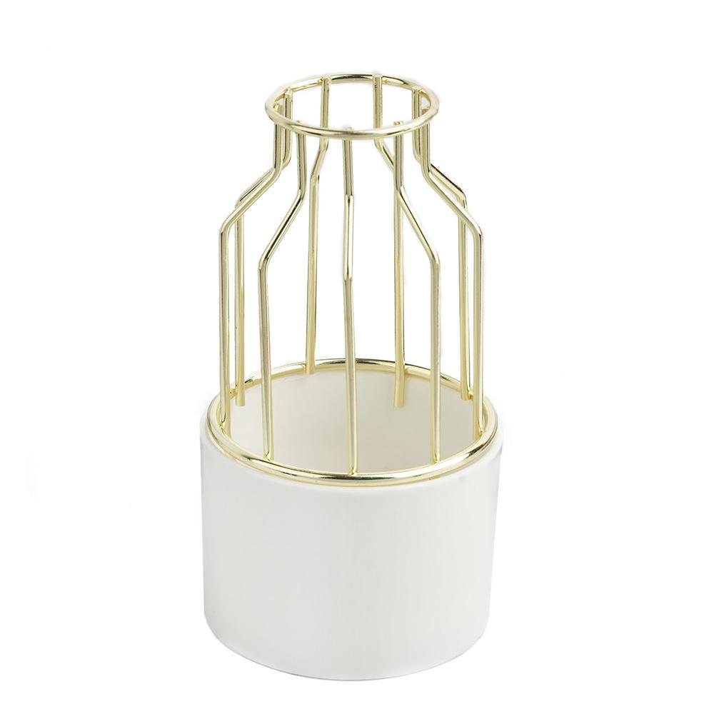 6" Gold Wrought Iron White Ceramic Vase Home Office Garden | HOG-HomeOfficeGarden | online marketplace