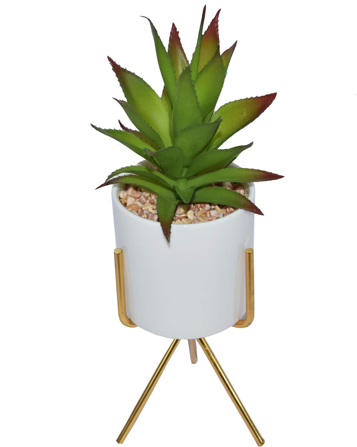 Fourwalls Artificial Succulent Plant with Ceramic Vase and Golden Stand
