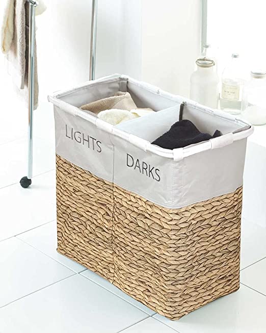 Wicker Print Lights and Darks Laundry Hamper Clothes Storage Bin Two Compartments. Home Office Garden | HOG-HomeOfficeGarden | online marketplace