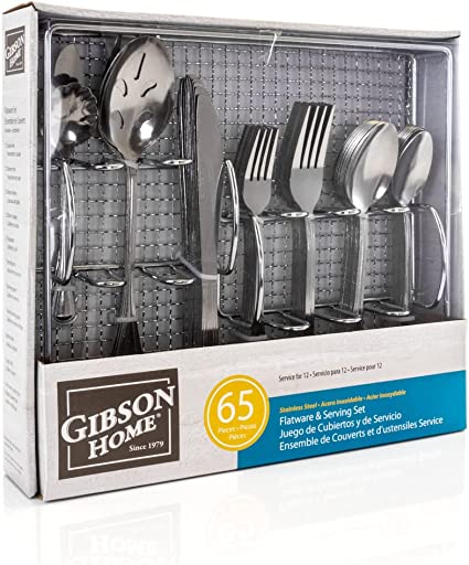 Gibson Home Prato Flatware Set With Caddy - 65pieces