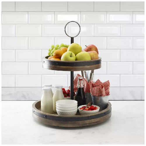 Mikasa Gingko Mikasa 2-tier Lazy Susan Wood Tray Home, Office, Garden online marketplace