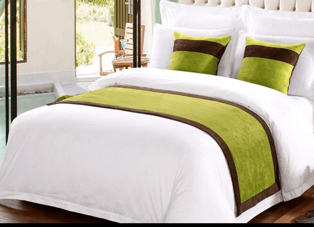 8 snow white 100% America cotton bedding set with (GREEN) bed runner Home Office Garden | HOG-HomeOfficeGarden | online marketplace