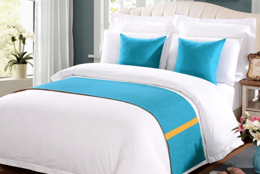 8 snow white 100% America cotton bedding set with (SKY BLUE) bed runner Home Office Garden | HOG-HomeOfficeGarden | online marketplace