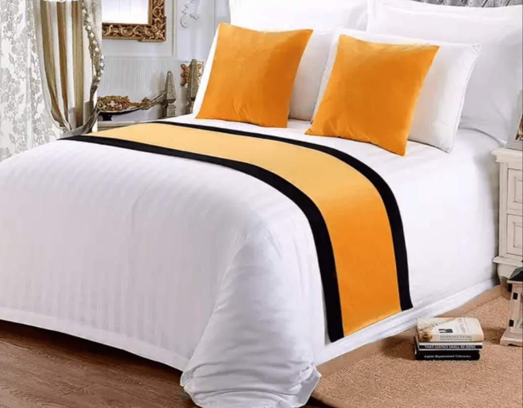 8 snow white 100% America cotton bedding set with (YELLOW) bed runnerHome Office Garden | HOG-HomeOfficeGarden | online marketplace