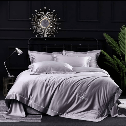 8 Luxury Light Grey America Cotton Embroidery Bedding Set Duvet Cover @HOG - Home Office Garden Online Marketplace