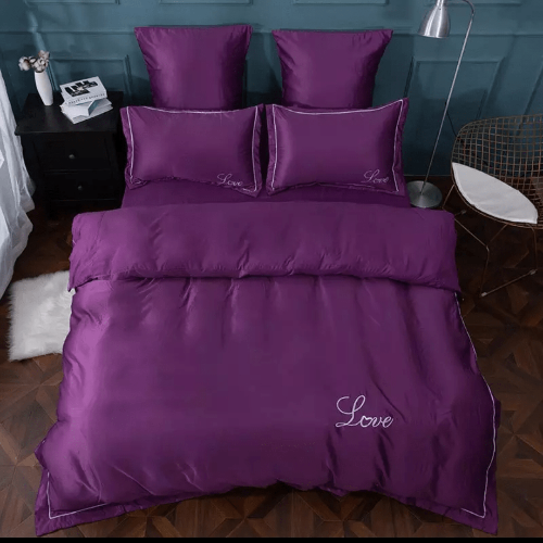 8 Luxury Purple America Cotton Embroidery Bedding Set Duvet Cover @HOG - Home Office Garden Online Marketplace