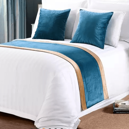 8 Snow White 100% America Cotton Bedding Set with (BLUE) Bed Runner @HOG - Home Office Garden Online Marketplace