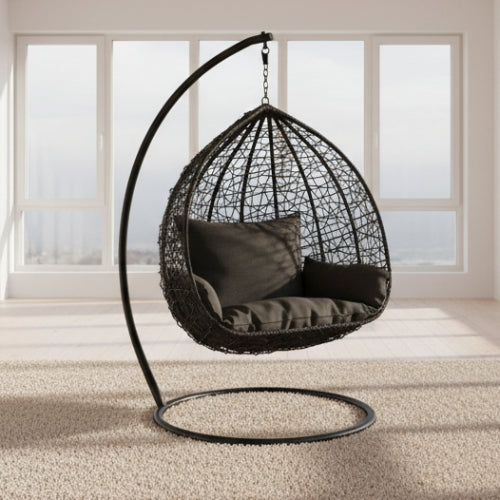 Black Wicker Swing Chair with Cushion. @HOG - Home Office Garden Online Marketplace