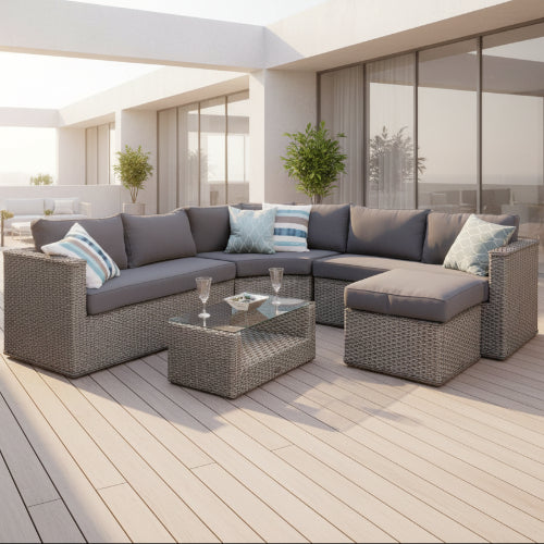 Brantwood Corner Modular Rattan Sofa Set - Brownish Black. @HOG - Home Office Garden Online Marketplace