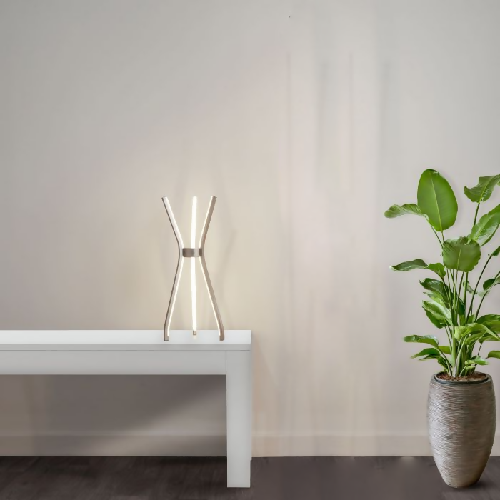 Tripod LED Table Lamp Satin Nickel