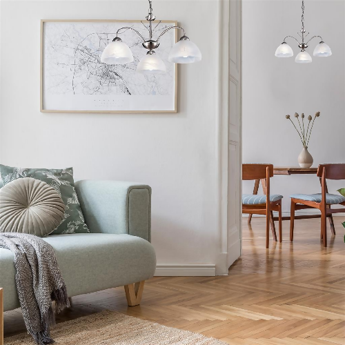 Milanese 3 Light Pendant -Satin Silver & Alabaster Glass