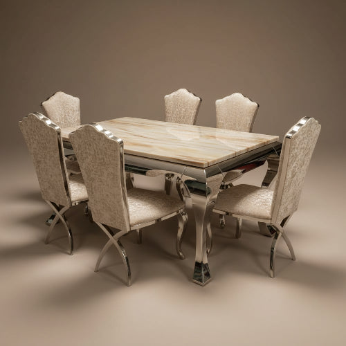 Exquisite Marble Dining Table with 6 Chairs. @HOG - Home Office Garden Online Marketplace
