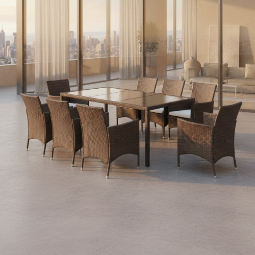 Gymax 9PCS Patio Dining Brown Rattan Table Chairs Cushions Garden Set. @HOG - Home Office Garden Online Marketplace