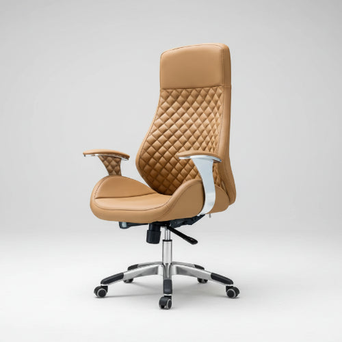 High Back Brown Leather Executive Swivel Office Chair with Arms @HOG - Home Office Garden Online Marketplace