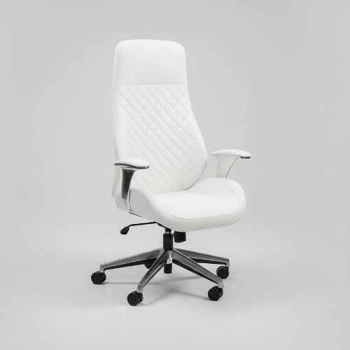 High Back White Leather Executive Swivel Office Chair with Arms @HOG - Home Office Garden Online Marketplace