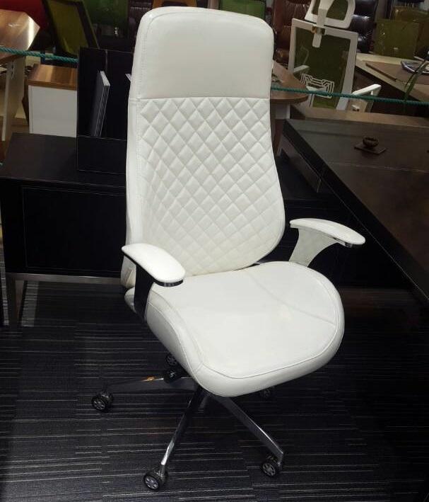 High Back White Leather Executive Swivel Office Chair with Arms @HOG - Home Office Garden Online Marketplace