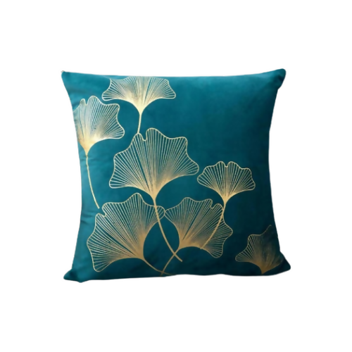 Turquoise Gold Ginkgo Pillow
