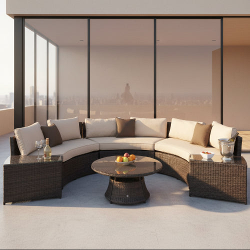 Maze Rattan Garden Furniture Brown Half Moon Sofa Set. @HOG - Home Office Garden Online Marketplace