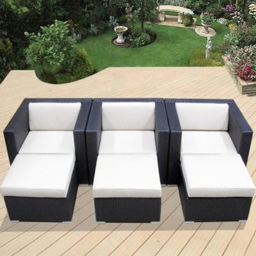 Outdoor Patio Wicker Furniture - Club Chairs with Ottoman - Set of Three. @HOG - Home Office Garden Online Marketplace