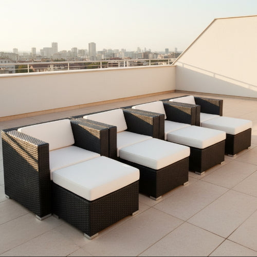 Outdoor Patio Wicker/Rattan Furniture - Club Chairs with Ottoman - Set of Four. @HOG - Home Office Garden Online Marketplace