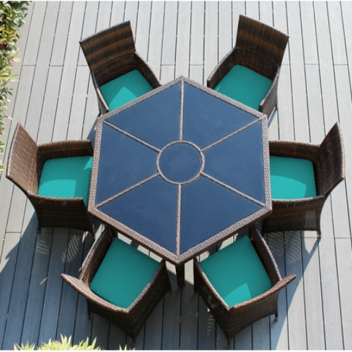 Outdoor Patio Wicker/Rattan Furniture Dining Set with 6 Chairs - Hexagon/Round Dining Table. @HOG - Home Office Garden Online Marketplace