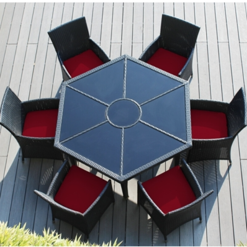 Outdoor Patio Wicker/Rattan Furniture Dining Set with 6 Chairs - Hexagon/Round Dining Table. @HOG - Home Office Garden Online Marketplace