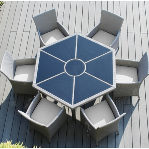 Outdoor Patio Wicker/Rattan Furniture Dining Set with 6 Chairs - Hexagon/Round Dining Table. @HOG - Home Office Garden Online Marketplace