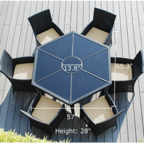 Outdoor Patio Wicker/Rattan Furniture Dining Set with 6 Chairs - Hexagon/Round Dining Table. @HOG - Home Office Garden Online Marketplace