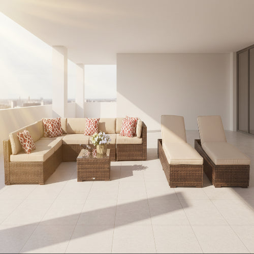 PATIOROMA Outdoor Rattan Sectional Sofa Set (9-Piece Set). @HOG - Home Office Garden Online Marketplace