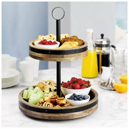 Mikasa Gingko Mikasa 2-tier Lazy Susan Wood Tray Home, Office, Garden online marketplace