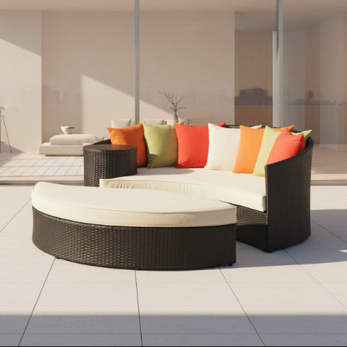 Rattan Curved Day Bed Sofa Footstool Brown. @HOG - Home Office Garden Online Marketplace