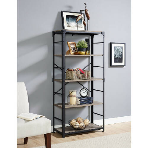 Walker Edison Angle Iron Urban Industrial Bookshelf - Driftwood Home Office Garden online furniture marketplace