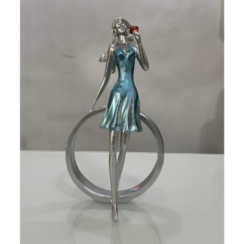 Silver And Blue Woman Sculpture