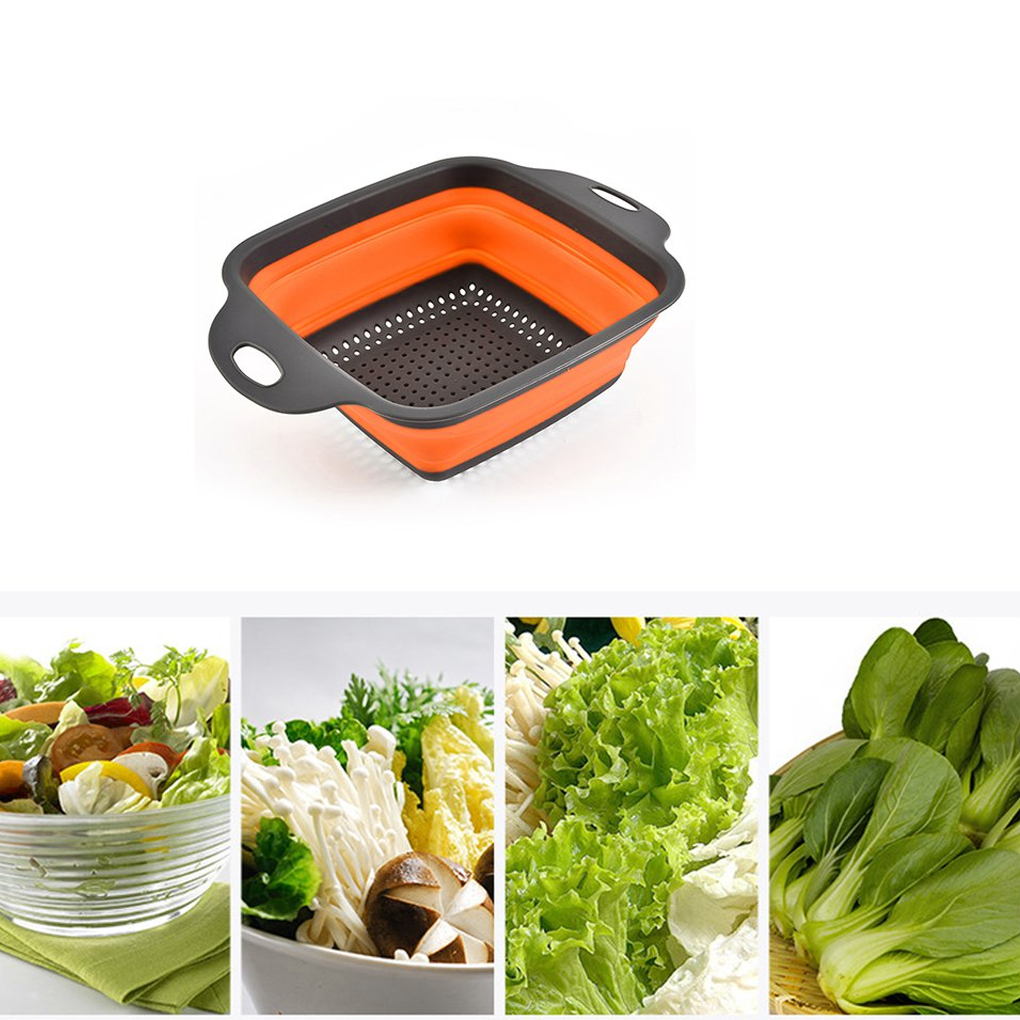 Square Silicone Colander Orange. Home Office Garden | HOG-HomeOfficeGarden | online marketplace