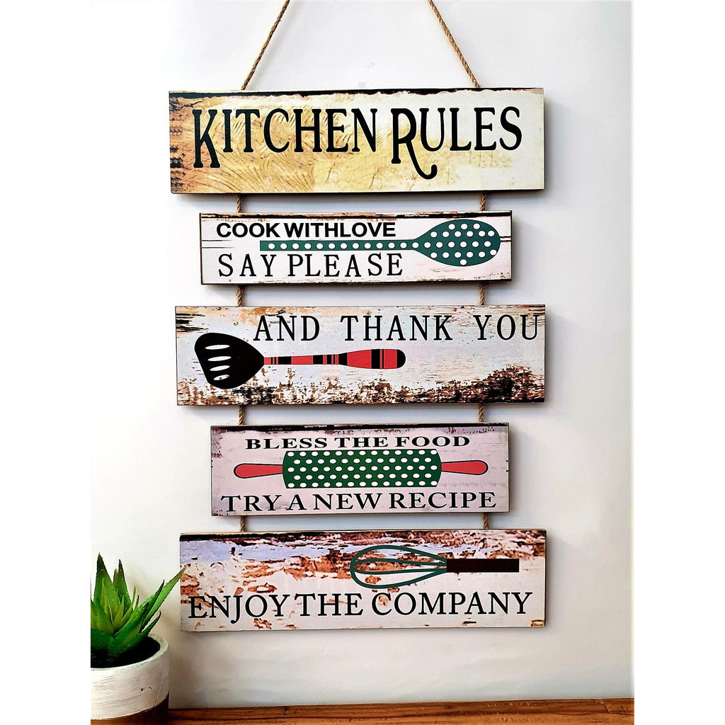 Wooden 5 pc. Planks Kitchen Rules Quote | HOG-Home. Office. Garden online marketplace