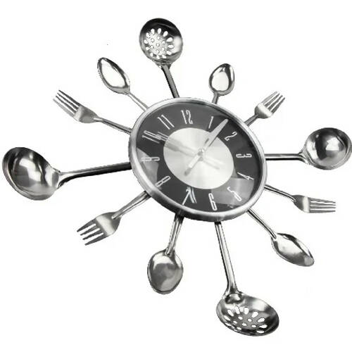 Linsan Kitchen Cutlery Wall Clock With Forks And Spoons For Home Decor - 14" - Black HOG-Home Office Garden online marketplace.