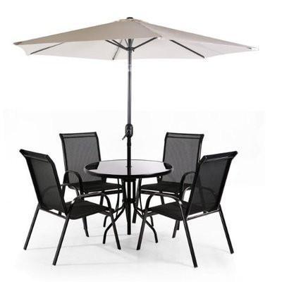 Asha Textilene 4 Seater Round Garden Furniture Set with Parasol Home Office Garden | HOG-HomeOfficeGarden | online marketplace
