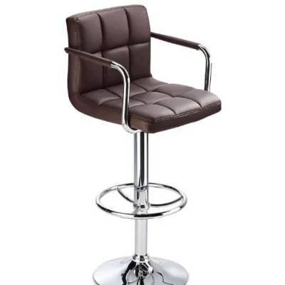 Backrest + Armrest Chrome Faux Leather Breakfast Bar stool Swivel - Brown Home Office Garden | HOG-HomeOfficeGarden | online marketplace